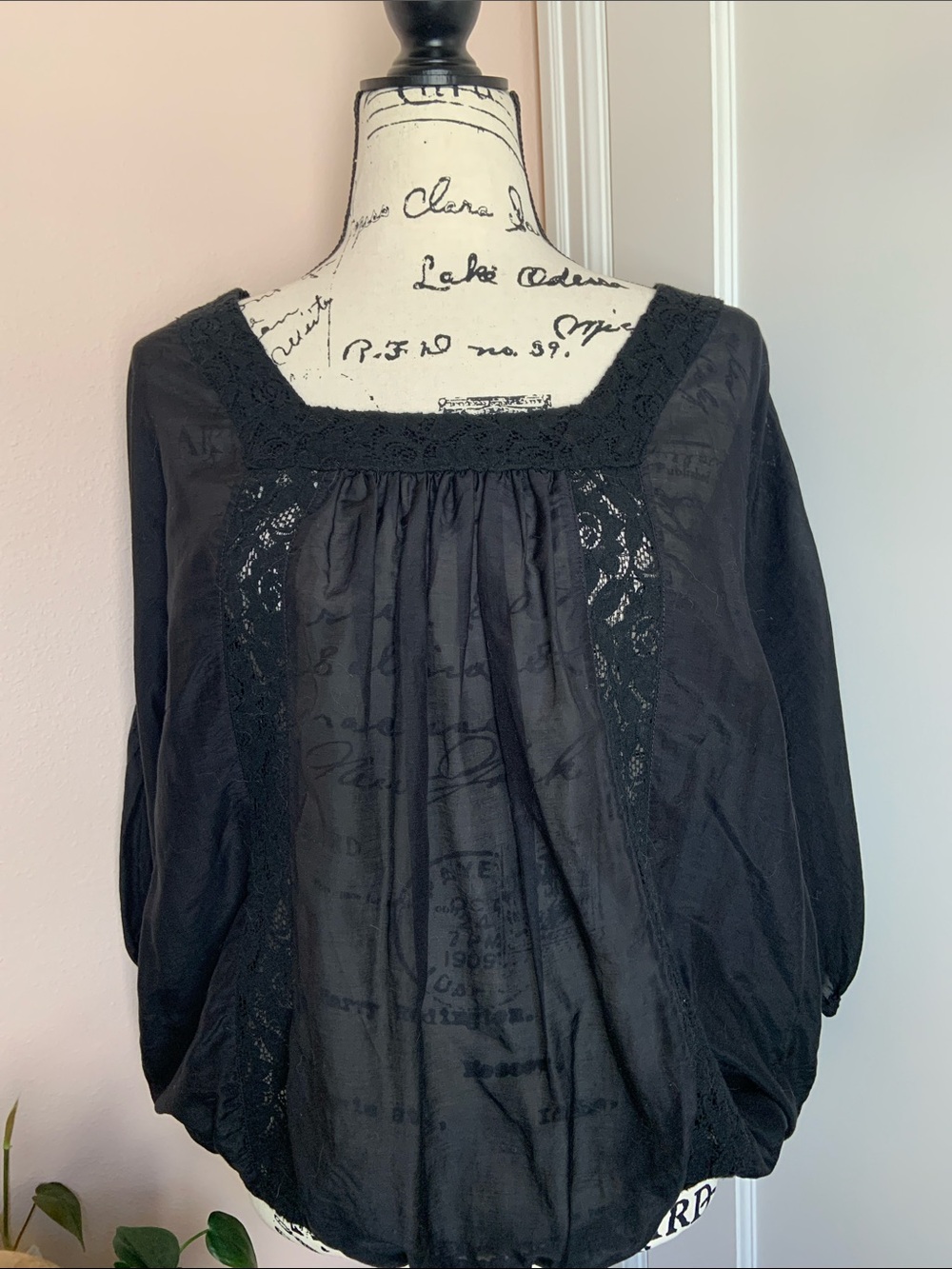 Peasant blouse with crochet lace